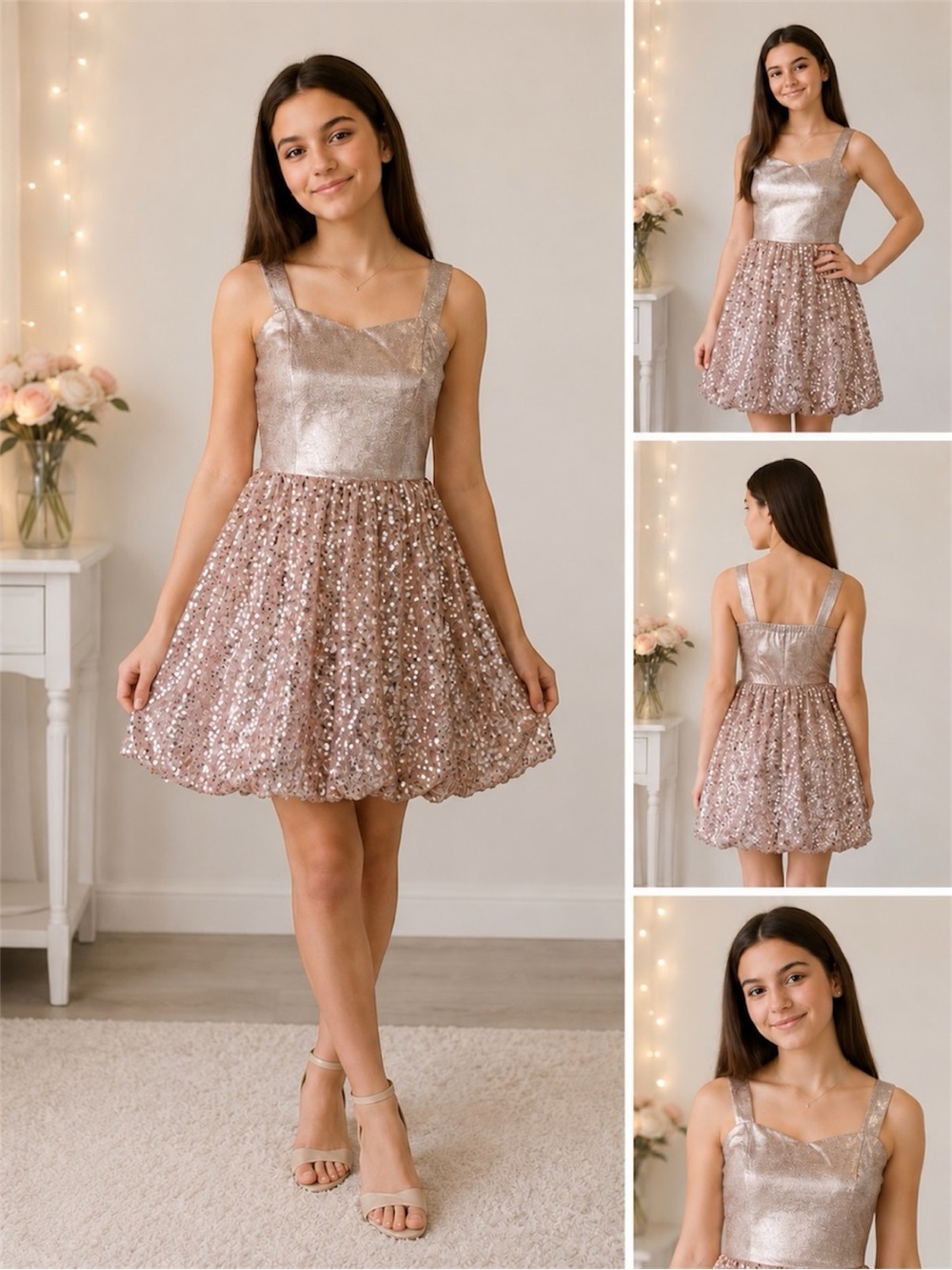 Rare Editions Big Girls Sequin Bubble Skirt Dress – Blush, Size 14, NWT